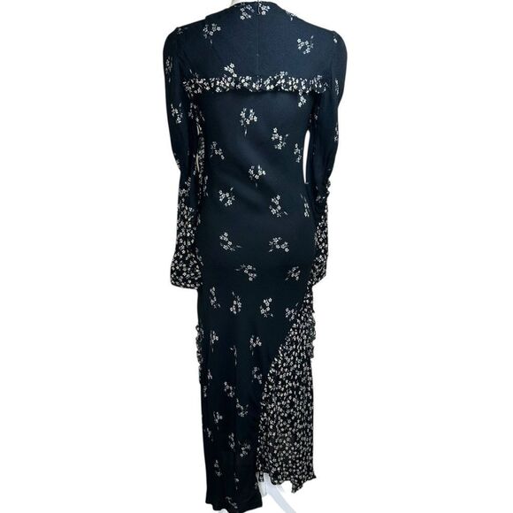 Tibi Black Multi Lila Floral Print Florence Midi Ruffle Long Dress Size 00‎ - Picture 12 of 13